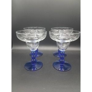☆4 Vintage Libbey Margarita Metropolis Mediterranean Cobalt Blue Ball Stem